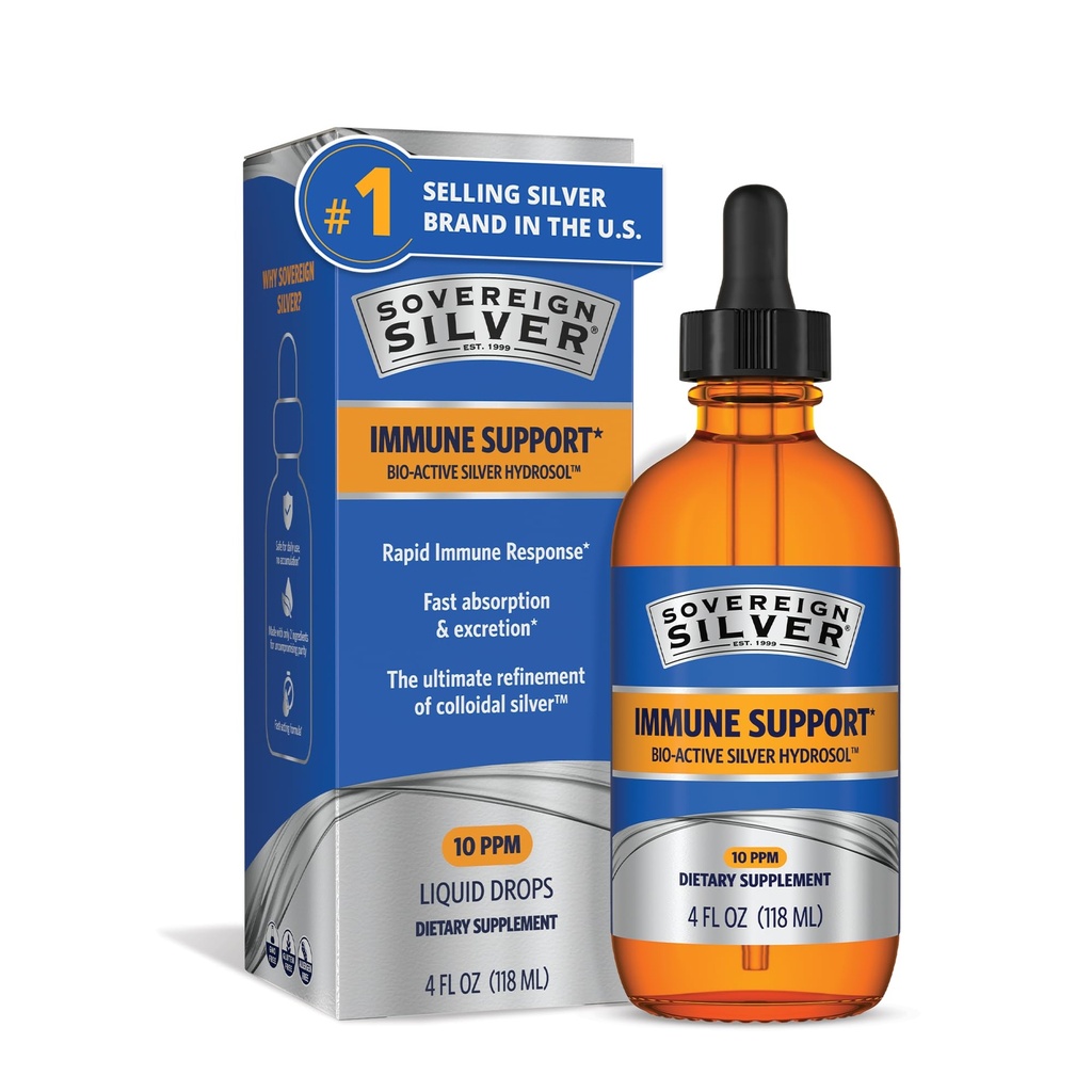 Sovereign Silver Immune Support - Collective Silver, Bio-Active Silver Hydrosol, 10 ppm, Liquid Dropper, 4 Fl Oz, (118 ml)
