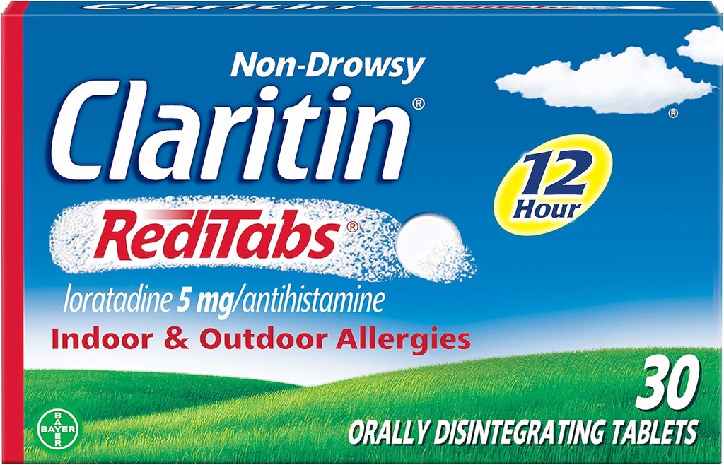 Claritine RediTabs 12 uur Allergie Geneeskunde, Niet-Drowsy Prescription Sterkte Allergie Relief, Loratadine Antihistamine Tablets, 30 telling, Verpakking van 2