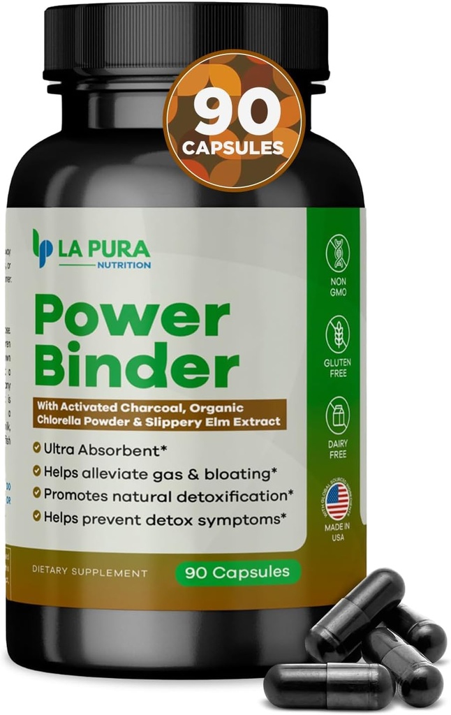 LaPura Power Binder Vermengen en reinigen met actieve Charcoal, Organic Chlorella Powder & Slippery Elm Extract Helpt Alleviate Gas & Bloating