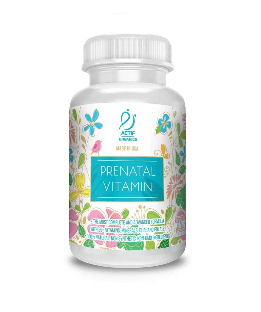 Actif Biologische Prenatale Vitamine met 25+ Biologische Vitaminen, 100% Natuurlijke, DHA, EPA, Omega 3, en Biologische Kruiden Blend - Non-GMO, 90 Tel.