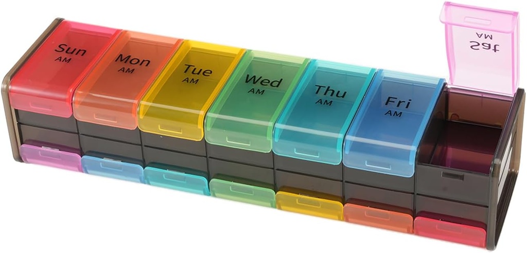 Extra Large Weekly Pillen Organisator,GrnPeak Jumbo 7-Day Vitamine Organizer 2 keer per dag te houden Medicatie, Cod Lever Olie en Supplementen