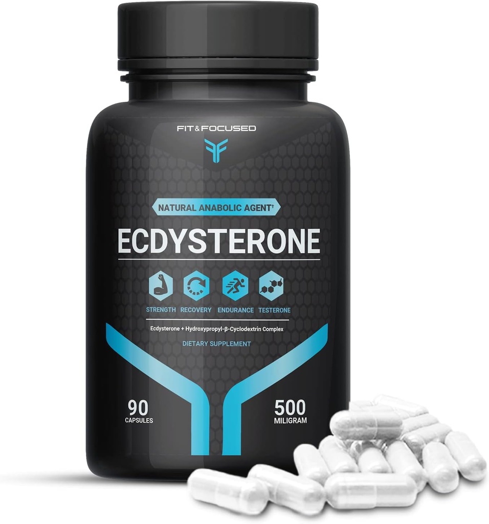Fit & Focused 500mg Ecdysterone Supplement, 90 Capsules, Natuurlijke Anabole Agent voor Lean Muscle Growth & Strength Enhancement, complexed with Hydroxypropyl βeta Cyclodextrine, 3rd Party Tested 95% Pure