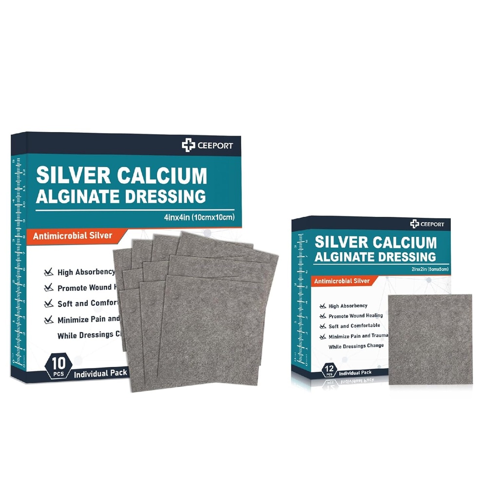 Silver Calcium Alginate Dressing(4 "x 4" 10 stuks + 2 "x 2" 12 stuks)