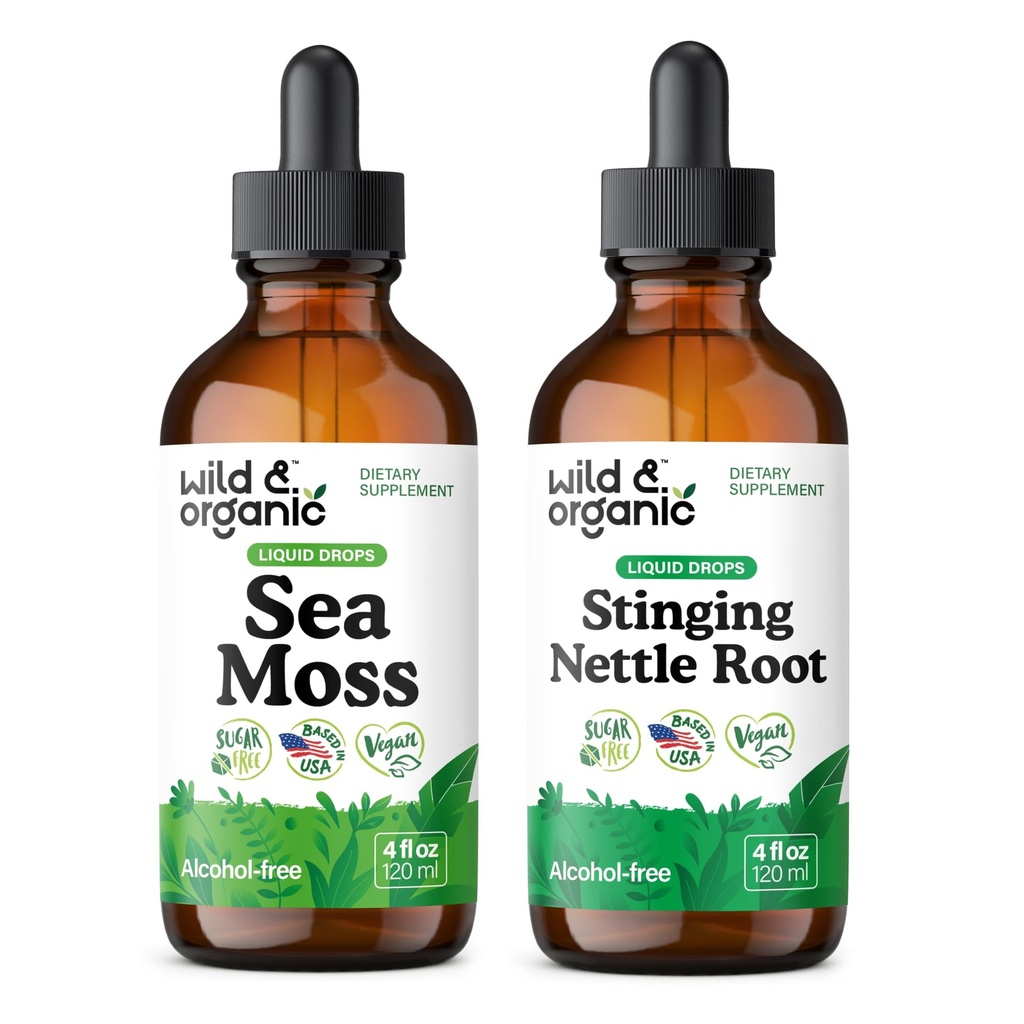 Wild & Organic Sea Moss Tinctuur 4 fl oz & Stinging Nettle Root Tinctuur 4 fl oz
