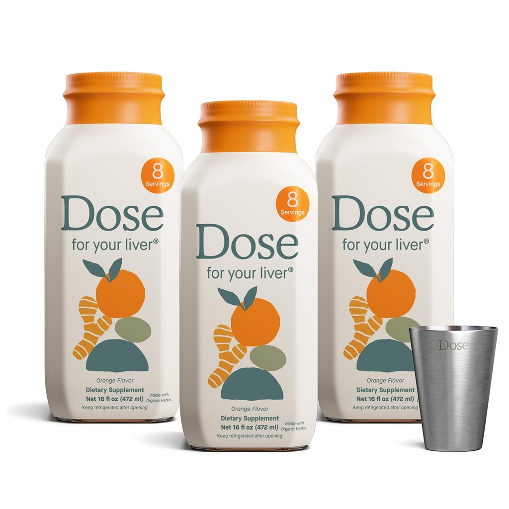DOSE voor uw lever Reiniging Detox & Reparatie, Gemaakt met biologische melk distel supplement met Kurkuma, Dandelion, Gember, en Oranje, Ondersteunt gezonde leverfunctie, 16oz fles, 3 Pack (3 Week Supply)