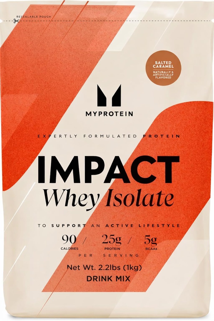 Myprotein Impact Wei Protein Isolaat, 2,2 Lbs (40 Servings) Gezouten Karamel, 21g Proteïne & 6g BCAA Per Serving, Glutenvrije Shake voor Spiersterkte & Herstel