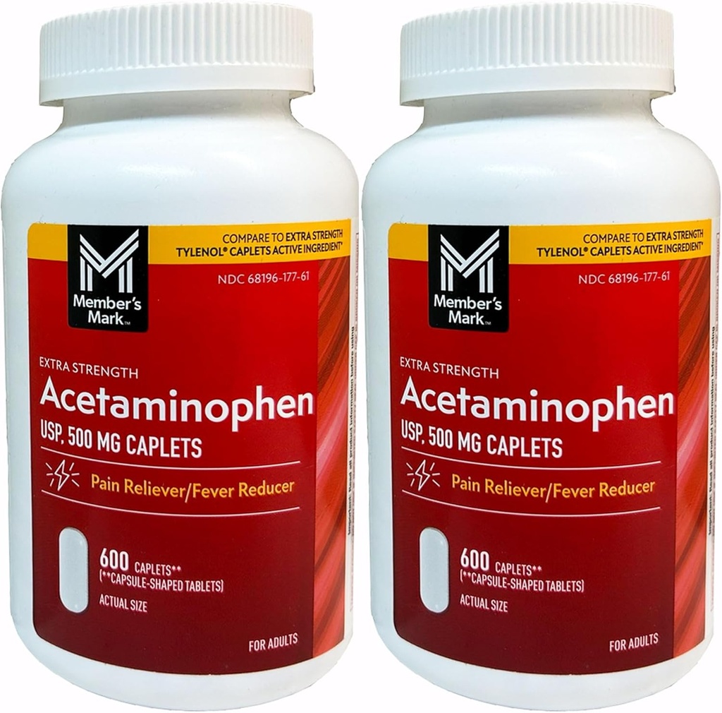 Lid's Mark 500mg Extra sterkte Acetaminophen MegaSize 2Pack (600 Tellen Elk) 7hm2Dcs
