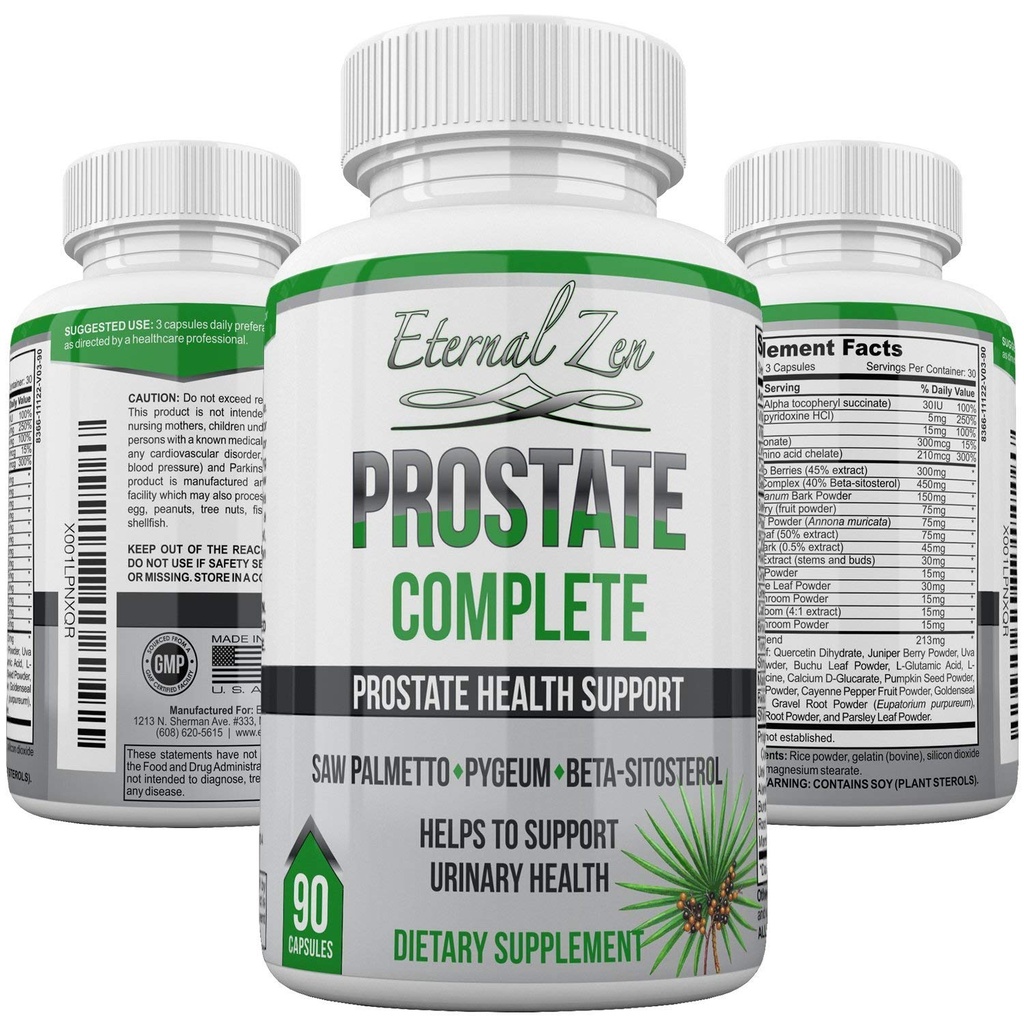Prostate Complete Herbal Health Ondersteuning supplementen voor mannen, Saw Palmetto Stinging Nettle Pygeum Beta-sitosterol Reishi Shiitake, 90 Count Capsule