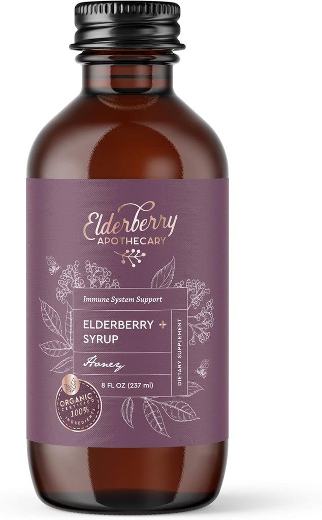 Vlierbes Siroop - Smakelijke, Pure Black Sambucus Liquid Extract - Verse en biologische Aronia Bessen, Gemberwortel, Kaneel, Echinacea - Ondersteunt Immuniteit, Natuurlijke Antioxidant - 8oz