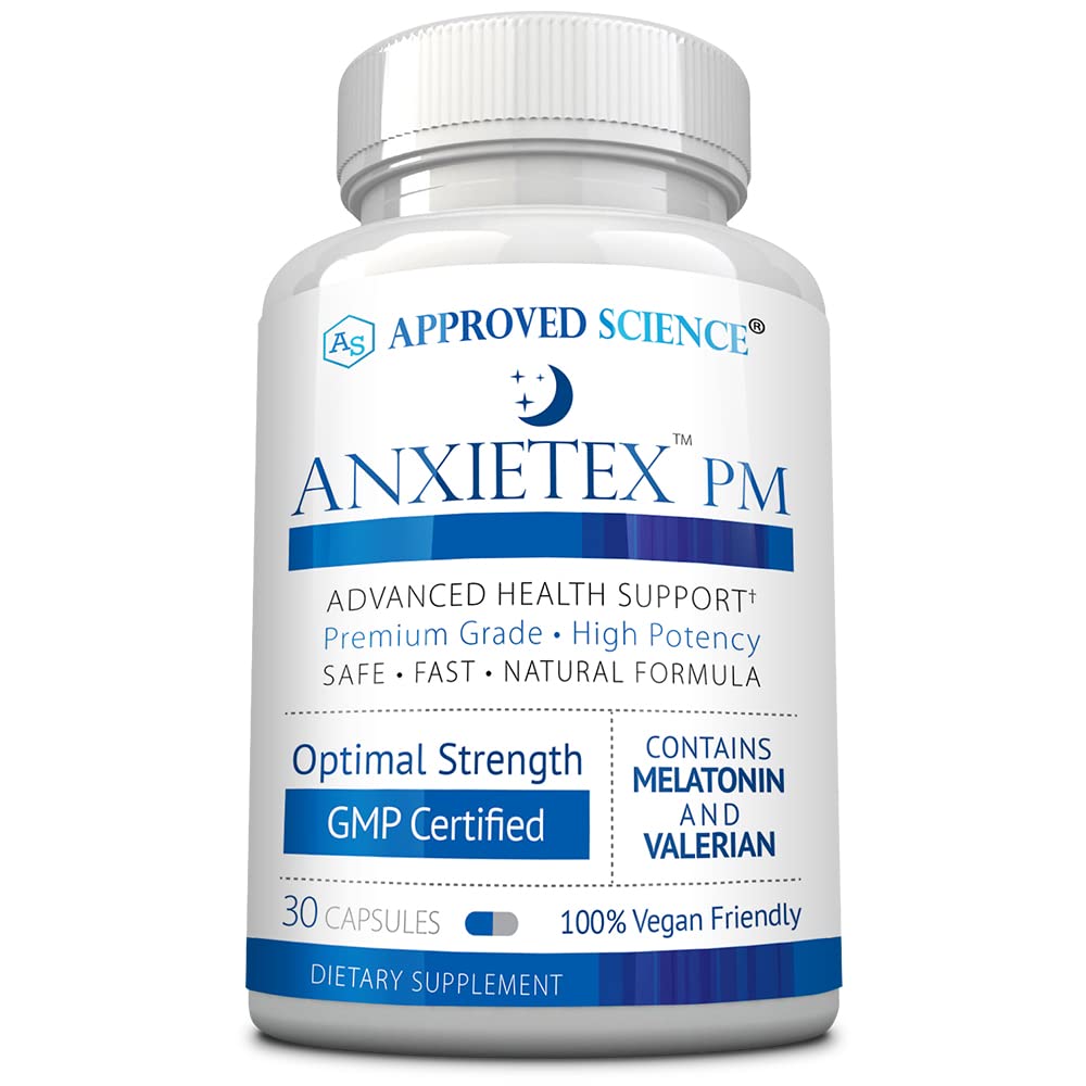 Goedgekeurde Wetenschap Anxietex Nacht - Makkelijk bezorgd en ontevreden, Slaapwel - Valeriaan, Passiebloem, Kamille - 30 Capsules - Veganistisch supplement - Made in The USA