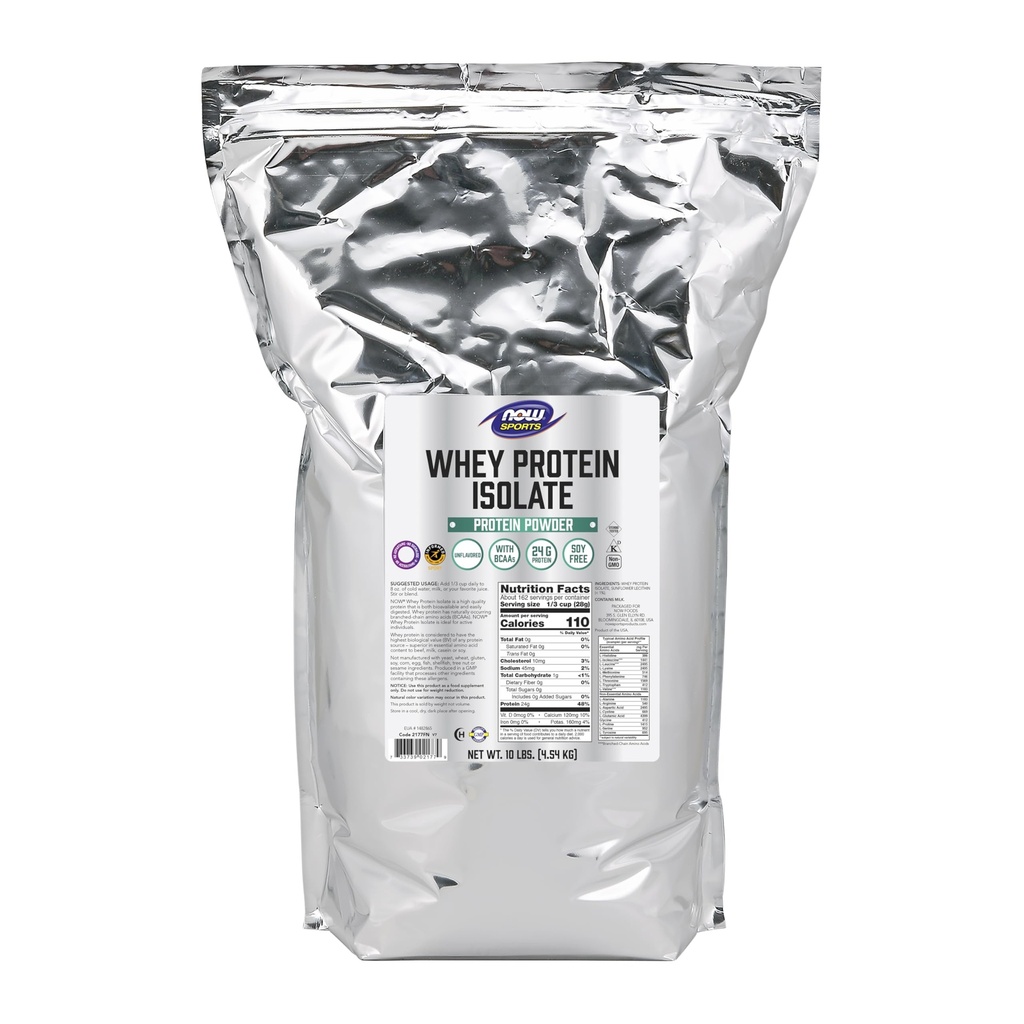 NOW Foods Sports Nutrition, Wei Protein Isolaat, 25 g met BCAA's, Ongearomatiseerd Poeder, 10-Pond