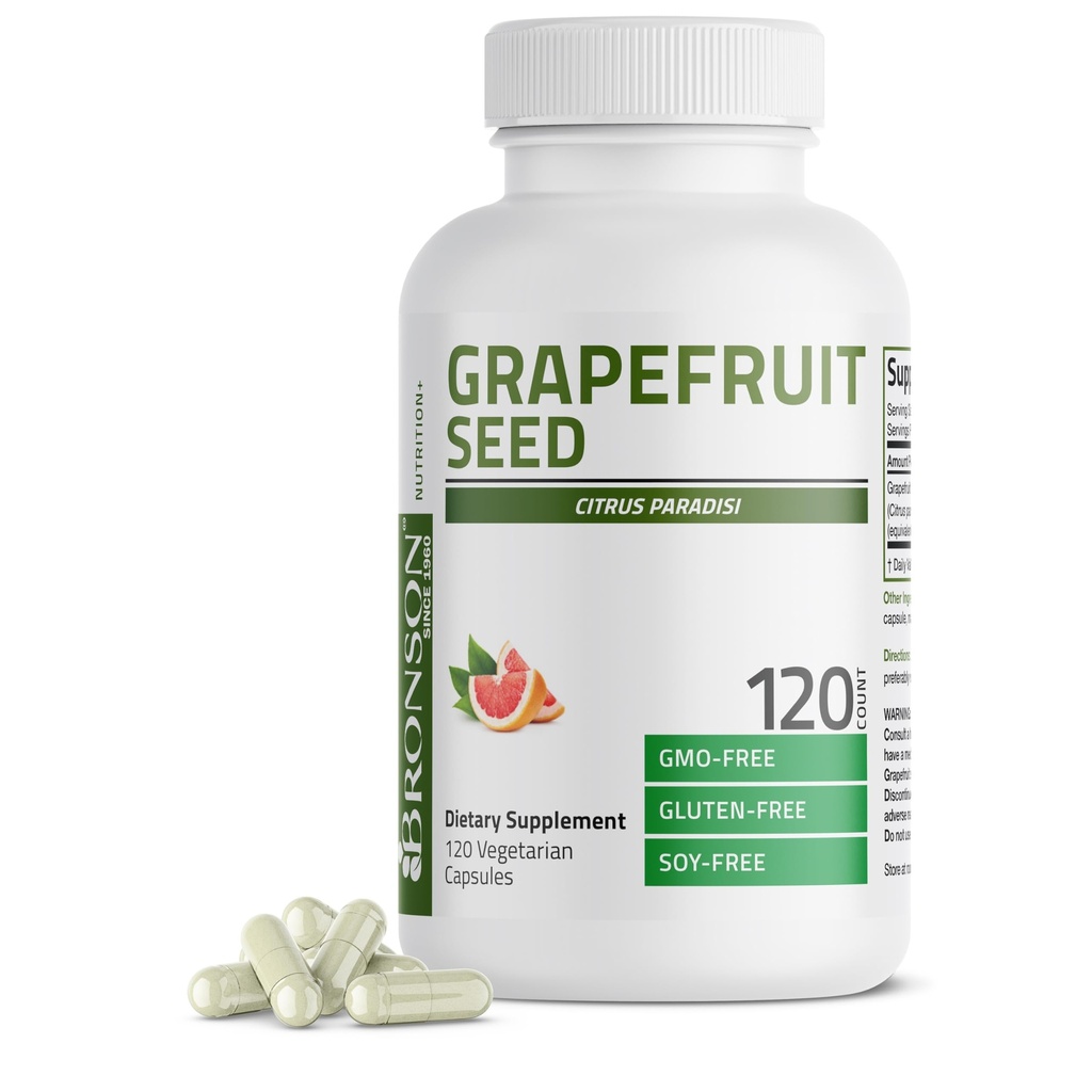 Bronson Grapefruit Seed Extract 500 MG per portie Citrus Paradisi Ondersteunt Immune Health & Helpt handhaven van een gezonde gastro-intestinale Tract - Niet-GMO, 120 Vegetarische Capsules