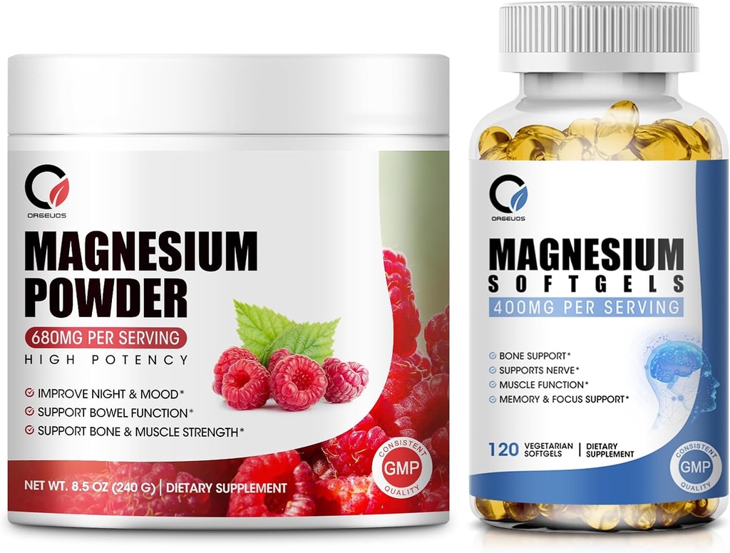 Magnesium Glycinate 400mg Softgels & 680mg Magnesium Glycinate Complex Powder for Calm, Night & Muscle Support - Veganistan, Non GMO