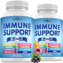 NIEUWE AGE 8 in 1 Immuun Support Booster Supplement met Echinacea, vitamine C en zink 50 mg, vitamine D 5000 IE, Kurkuma & Ginger, B6, Vlierbes 120 Telling (pakket van 2)