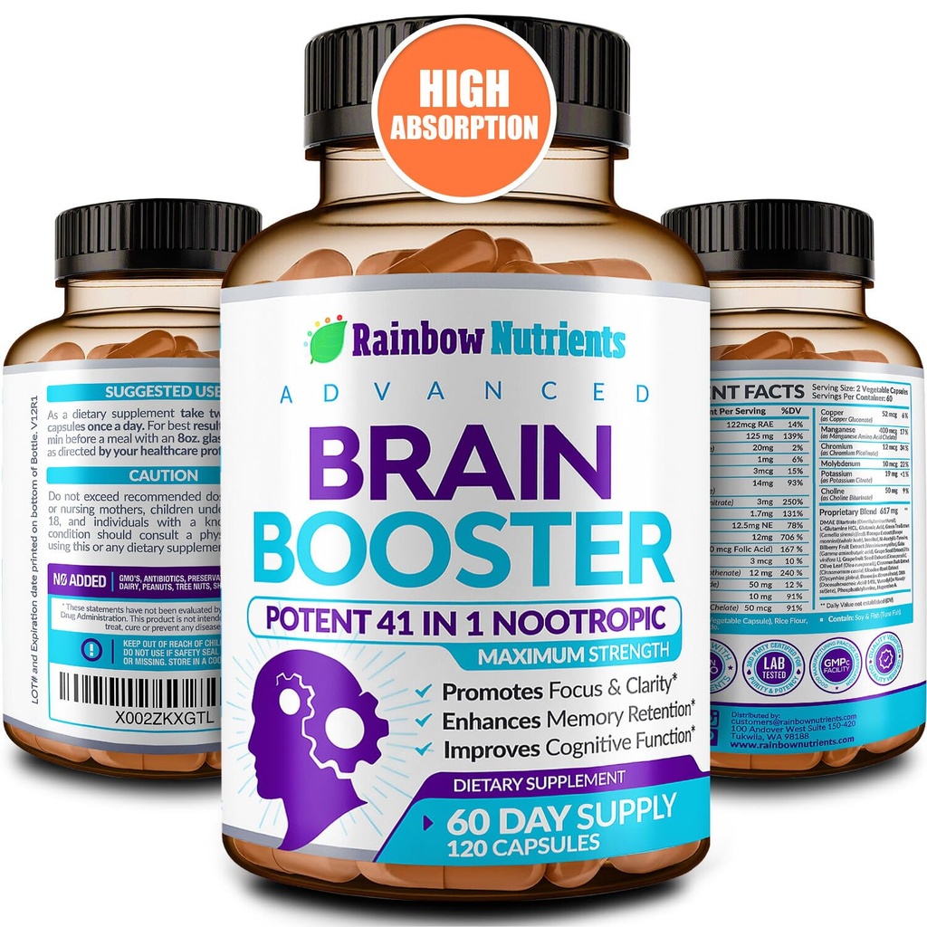 40-in-1 Brain Booster Supplementen voor Geheugen, Focus, Helderheid, Energie, Performance 