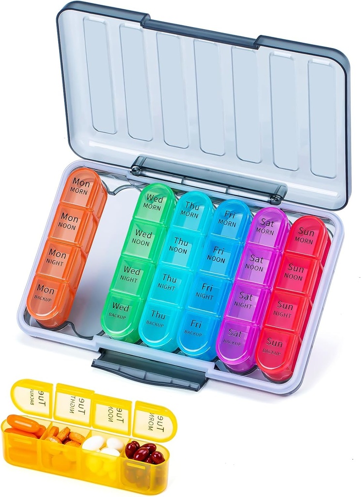 Betife XL Grote capaciteit 4 keer een dag pil Organisator, 7 Dag 4 keer Wekelijkse pil Box met 28 afdelingen voor medicatie, vitamines en supplementen