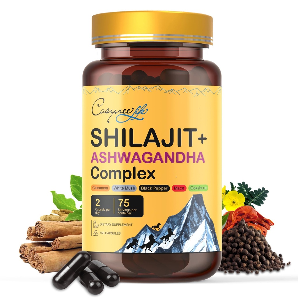 Himalaya-Shilajit- Complex met Ashwagandha, Mace, Goksura, Cinnamon & Piperine, Energy, Vitality & 85+ Trace Minerals, Shilajit voor mannen, Shilajit voor vrouwen, Normale dosis - 150 capsules