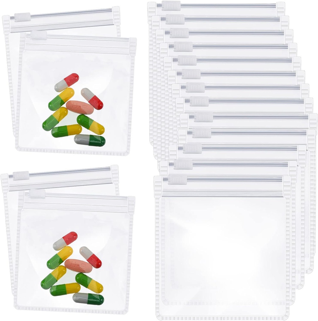 Zonon Pill Pouch Tassen Zippered Herbruikbare pil Baggies Helder Plastic Tassen Zelfverzegeling Travel Medicine Organizer Opslag met schuif slot voor kabeljauw Leverolie, en kleine items(12 stuks)