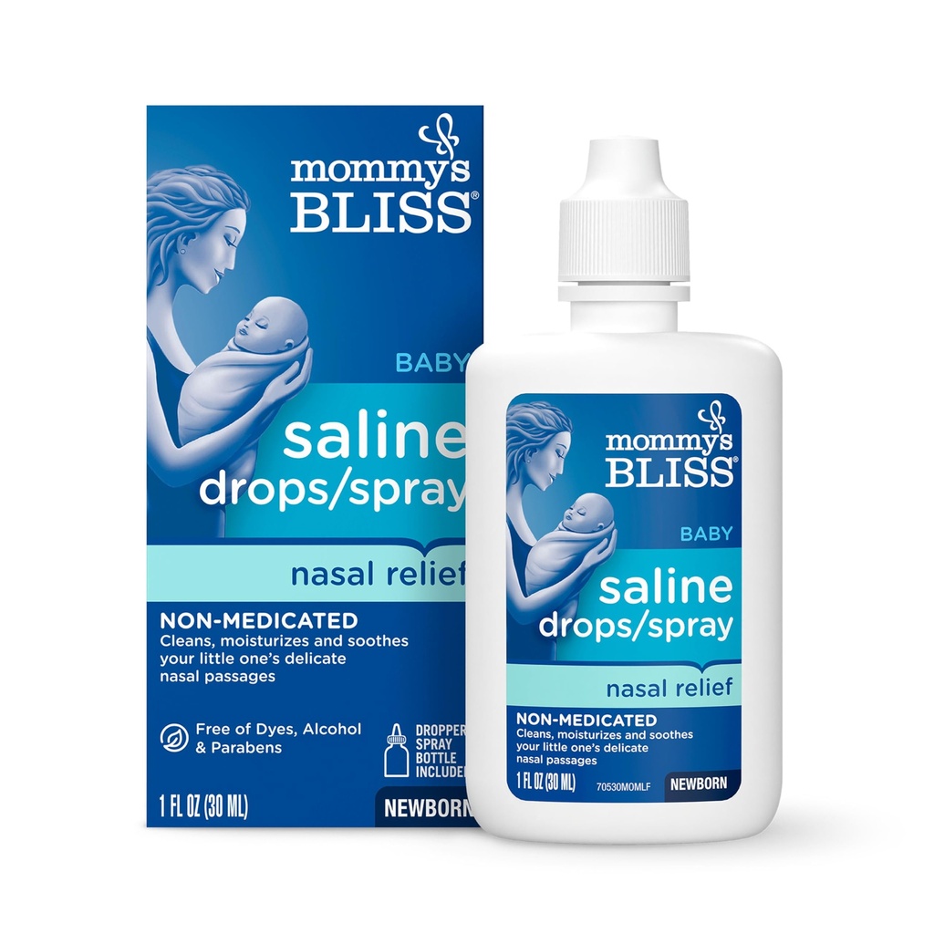 Mama's gelukzaligheid Saline Drops/Spray, Neusreliëf voor pasgeborenen & Up, 1 Fl Oz