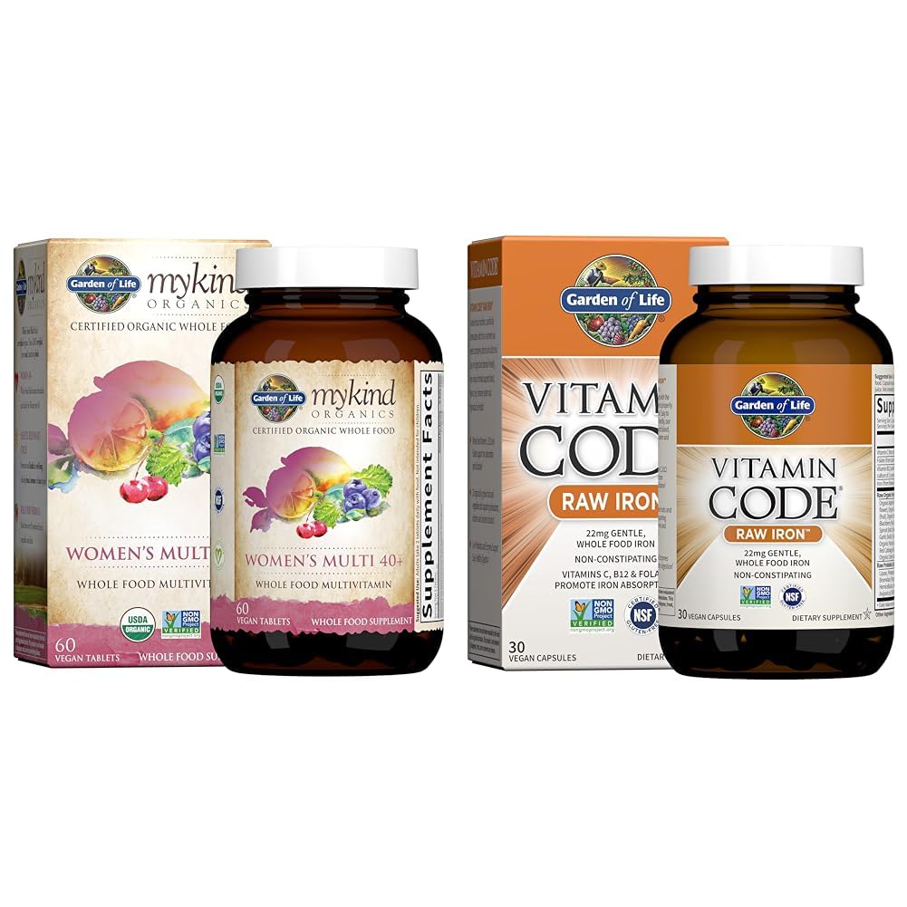 Garden of Life Organics Vitamines for Women 40+ - 60 Tablets, Womens Multi 40+, Vegan Vitamins & Vitamine Code Raw Iron 30ct Capsules