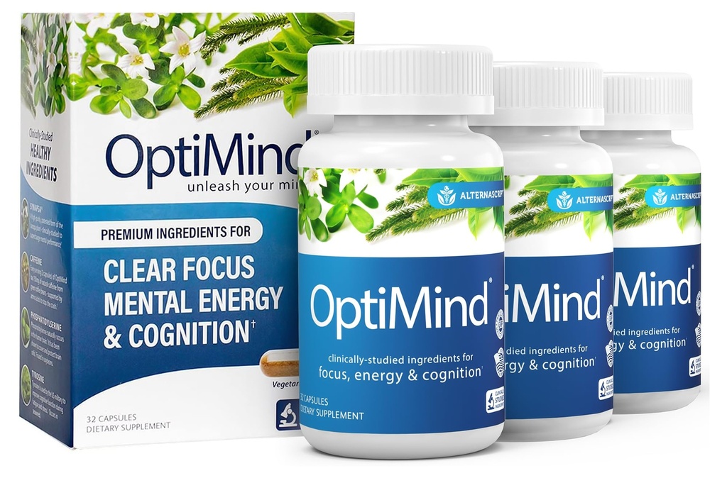 Optimind Bacopa Monnieri Brain Supplement voor Geheugen en Focus, Nootropics met Fosfatidylserine, Huperzine A, Non-GMO, Klinisch bestudeerde ingrediënten, 96 capsules