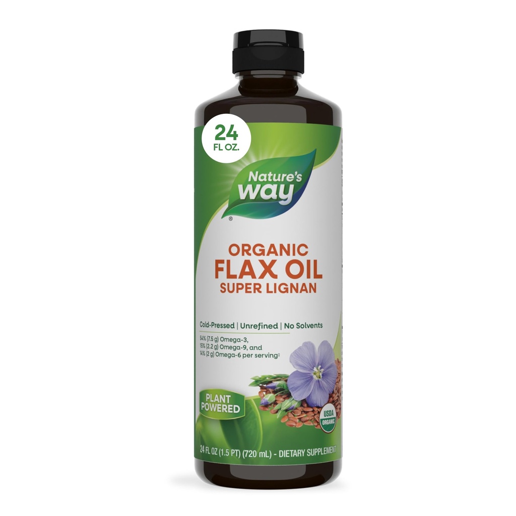 Nature's Way Organic Flax Oil Super Lignan, Cold-Pressed, and Unraffinaderij, 24 Fl Oz