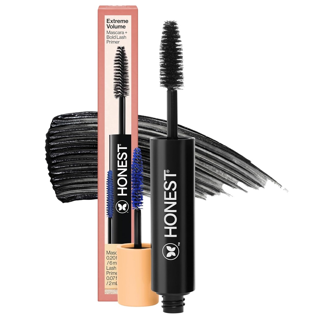 Eerlijke Schoonheid 2-in-1 Extreme Volume Clean Mascara + Bold Lash Primer met Castor Oil 