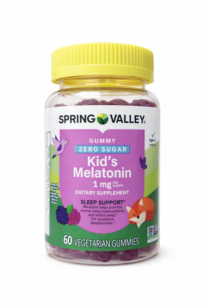 Spring Valley Vegetarische Melatonine Gummies voor kinderen, Slaapondersteuning, 60 Ct + Uw Vitamine Gids