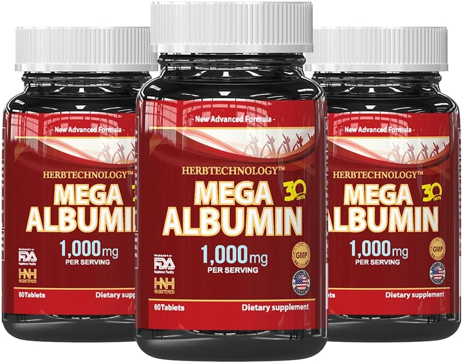 Dr.K&C HNHusa Mega Albumin Proteïne 1000mg 180 Tabletten Gezonde Nier Lever Functie Wellness Algemene Gezondheidsondersteuning Energie Life Balance Supplement 60tabs 3pk