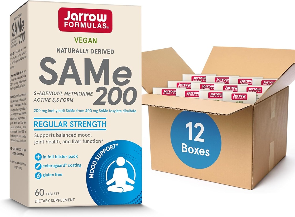 Jarrow Formules Zelfde 200 mg, Ondersteunt Joint Health, Leverfunctie, Hersenmetabolisme, 60 tabletten, Tot een 60-daagse levering (verpakking van 12)