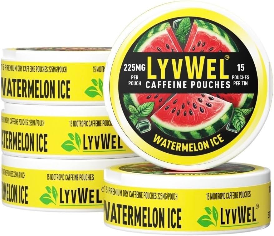 LyvWel 225mg Cafeïne energie zakjes Watermeloen Ice 5-pack (75 zakjes)
