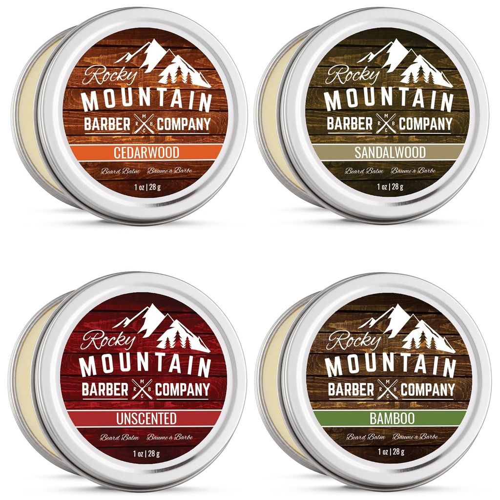 Baardbalsem Variety Pack - 4 natuurlijke monsters (1 oz elk) met Argan olie, Shea Butter, Kokosolie & Jojoba olie - rijk aan vitaminen & mineralen
