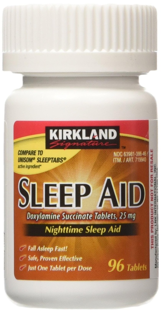 Kirkland Signature Slaaphulp Doxylamine Succinaat 25 Mg, 96-Count (1 fles) Nachtslaaphulp