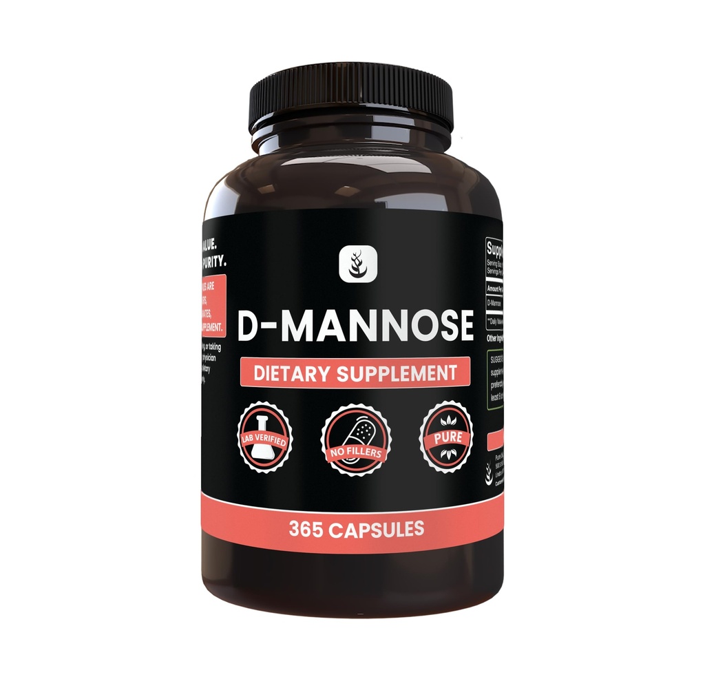 PURE ORIGINEEL INGREDIËNTEN D-Mannose (365 capsules) Geen Magnesium of rijstvullers, altijd zuiver, lab geverifieerd