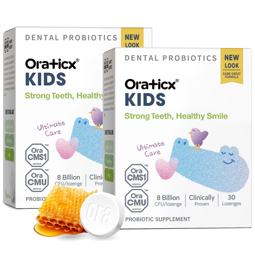 OraTicx Kids Tandheelkundige Probiotica voor Anti-Cavity + gezonde tanden en Gums, 8 miljard CFU Probiotica voor Orale Gezondheid, Yogurt smaak 2-pack