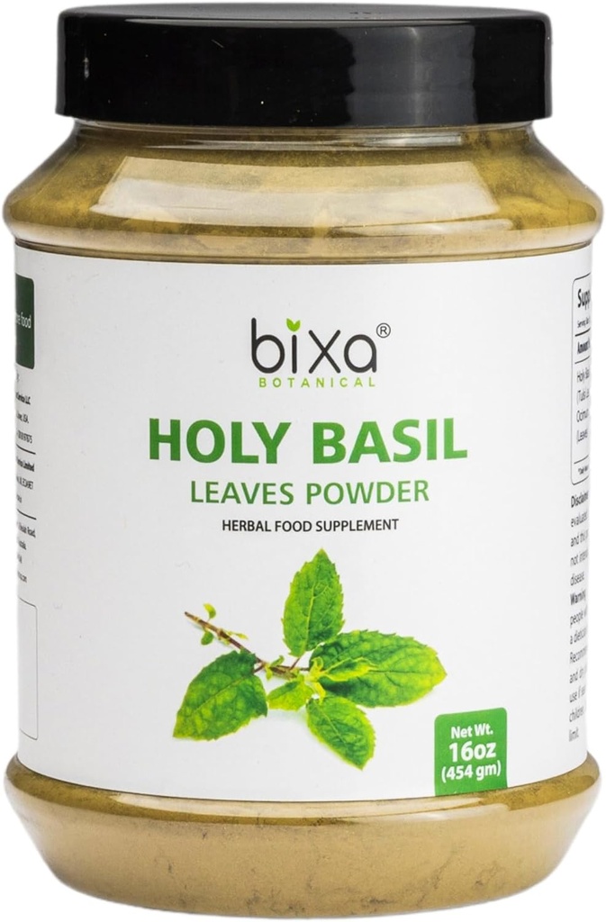 Tulsi Leaves Powder (Holy Basil Leaf, Ocimum Sanctum) Ondersteuning Immuniteit, Gezond ademen, Orale Verzorging,Kan worden genomen met Thee 