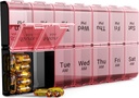COLORWING AM PM Extra Large Pill Organizer, XL 7 Day Pillen Organizer 2 keer per dag, Weekly Daily Pillen Case, Day Night Oversized Medicine Box, Vitamine houder, Big Pillen Container (Roze)