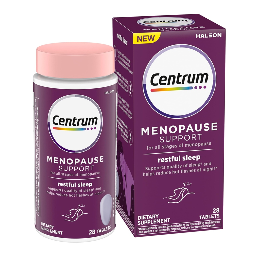 Centrum rustgevende slaapmenopauze Support Tablets, Supplement met klinisch bestudeerde DailyZz en geniVida, 28 Tellen