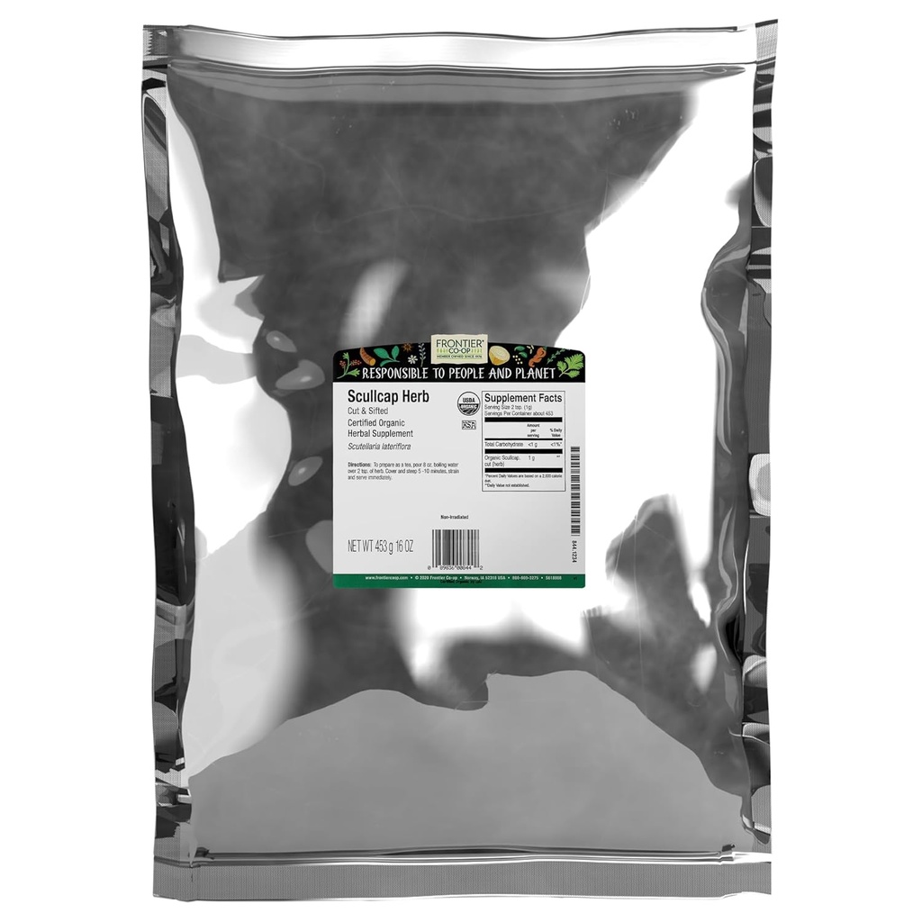 Frontier Co-op Organic Scullcap Herb Cut & Sifted Certified Organic Herbal Supplement 1lb - Skullcap Herb for Tinctuur, Thee, Supplement