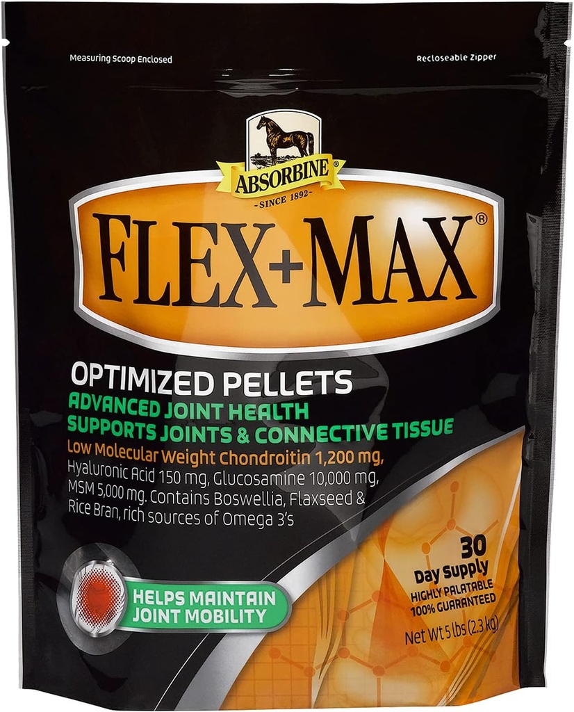 Absorbine Flex+Max Horse Joint Supplement Pellets, Uitgebreide Equine Formule met Glucosamine, MSM, Chondroitin & Flaxseed, 5lb Bag / 30 Day Supply