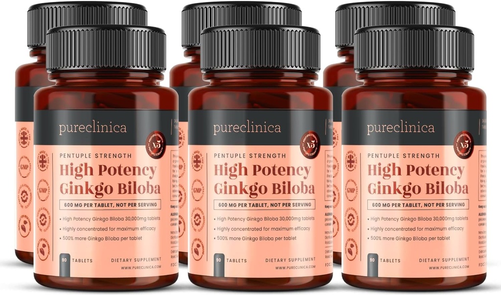 pureclinica High Potency Ginkgo Biloba 30.000 mg x 540 tabletten (6 flessen van 90) - 18 maanden levering - 5 keer de sterkte van concurrenten producten