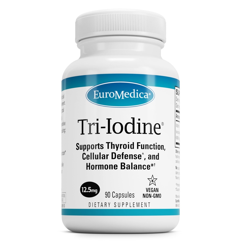 EuroMedica Tri-Iodine - Ondersteuning van de schildklier Gezondheid - Aids Hormone Balance with Molecular Iodine from Kelp - Kenmerken Kaliumjodide & Sodium Iodide - Hersenen & Energy Support - 12,5 mg, 90 capsules