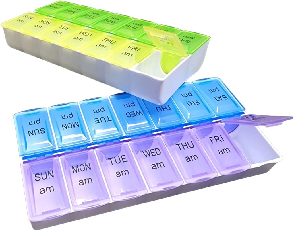 Twee keer per dag Pillen Organisator - Zondag tot Zaterdag Container voor Vitaminen en Pillen A.M. P.M. (1)
