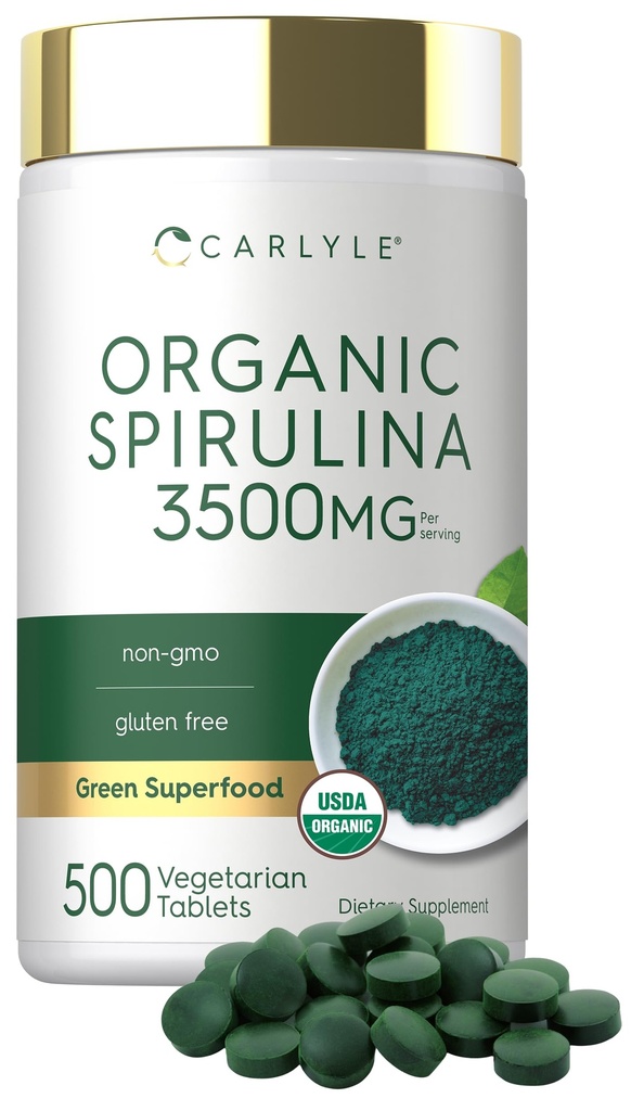 Carlyle Organische Spirulina Tabletten 3500 mg 500 Aantal Niet-GMO en Glutenvrij Supplement