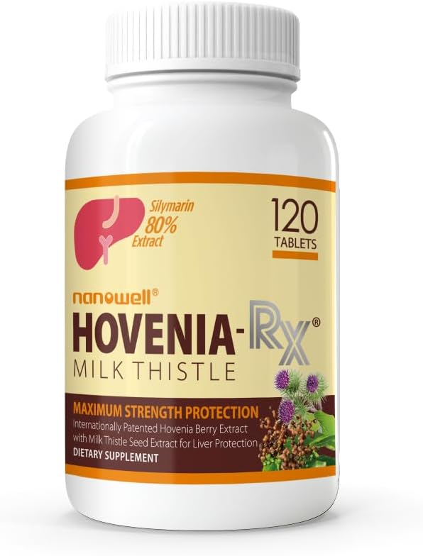 NANOWELL Hovenia-RX Melkdistel - Lever Ondersteuning Supplement met 80% Silymarin Melkdistel Zaad Extract - 120 tabletten, 30 dagen levering
