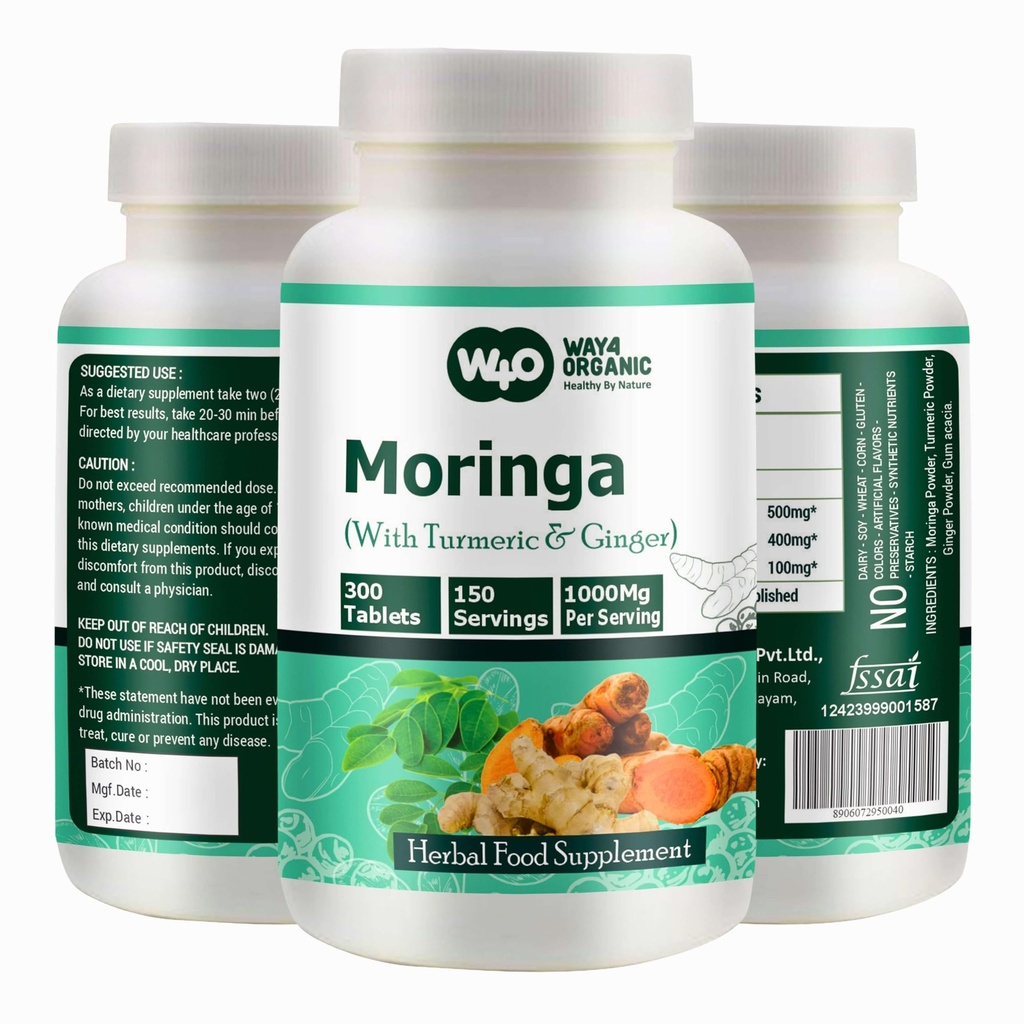 Moringa Tablets with Turmeric and Ginger, 300 Pills, 5 Month Supply, 150 Serving, 1000 Mg per Serving. One Capsule with Multiple Benefits - Supports Digestive Health(Pack of 1)