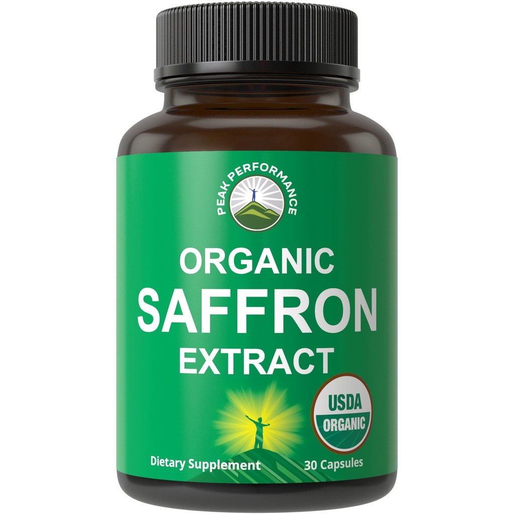 Saffron Supplements - USDA Organic Saffron Extract Capsules for Women, Men, and Kids. with Organic Prebiotic Fiber Instead of Filler. Pure and Natural for Mood, Brain, Focus, Cravings, PMS