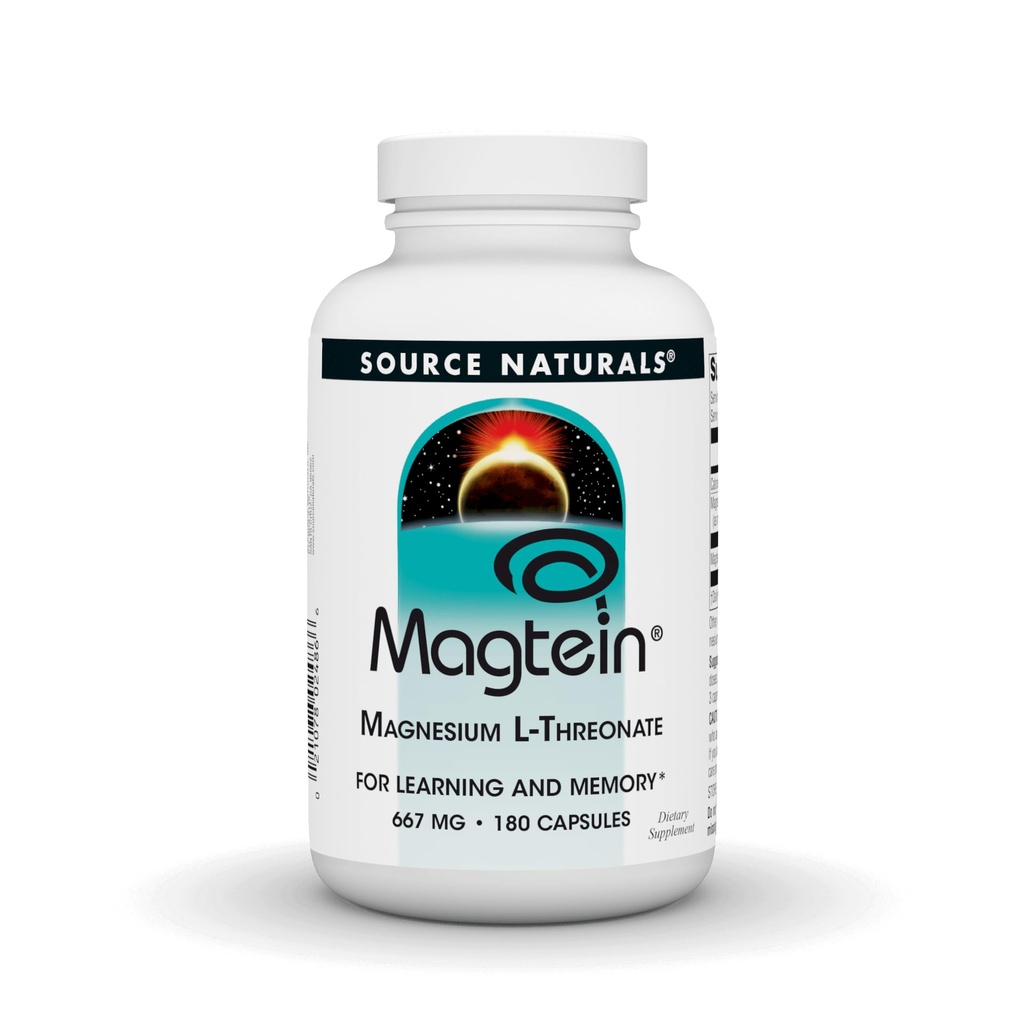 Bron Naturals Magtein Magnesium L-Threonate, 667mg, Ondersteunt Focus, Mood, Gezond Geheugen, Cognitieve Functie - 180 Capsules
