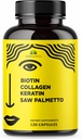 HERBALICIOUS Biotine Vitaminen met collageen, keratine & Saw Palmetto voor vrouwen en mannen - Biotin 10000 mcg haarhuid Nagels Supplement voor haar, huid en nagels Wellness - Made in USA, 120 Capsules