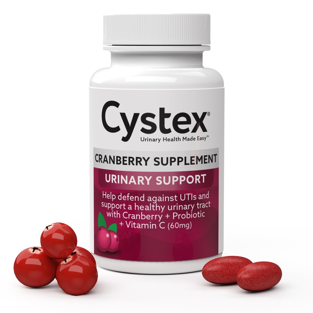 Cystex Cranberry Urinary Health Supplement - 3-in-1 UTI Protection with Probiotics, Prebiotics, & Vitamin C - Supports Vaginal pH, Yeast Balance, & Urinary Health - Fast-Acting - Sugar-Free - 75-Count